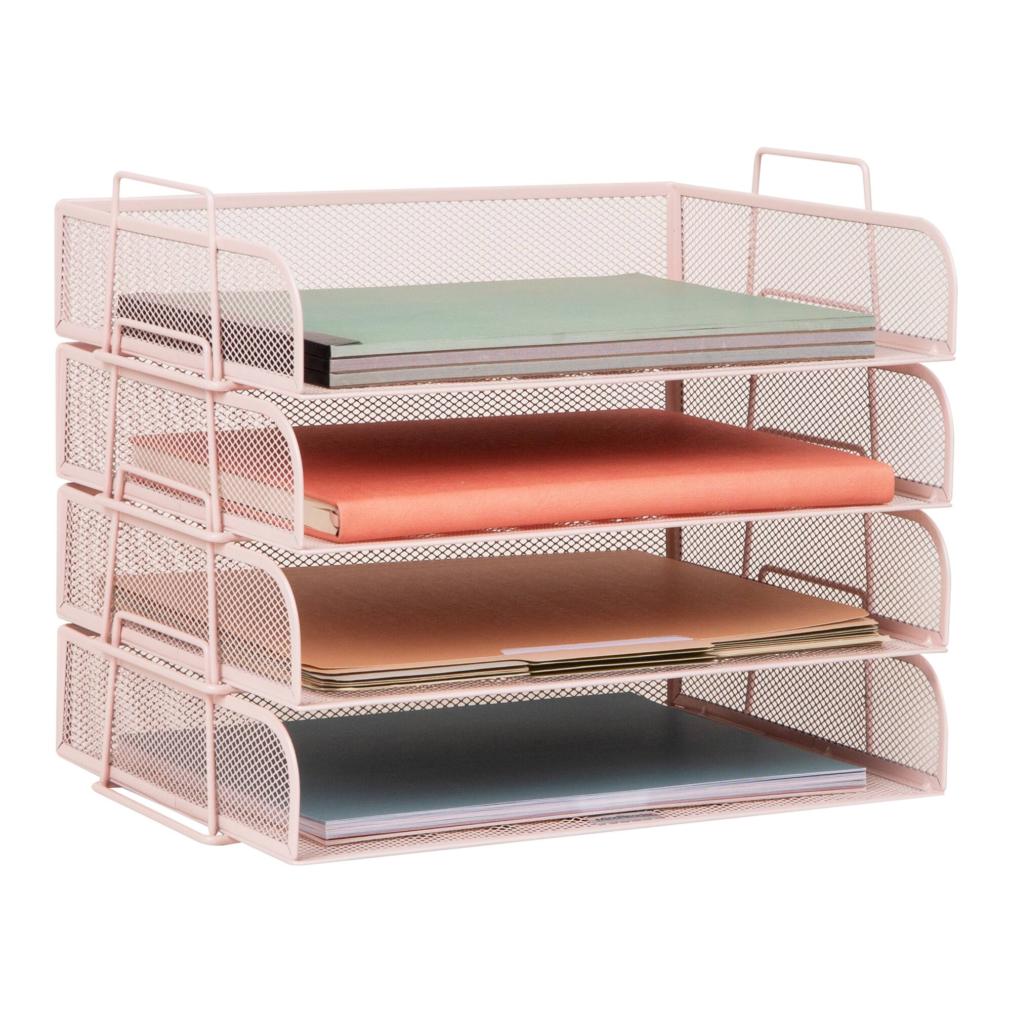 Mind Reader Stackable Paper Tray, Desktop Organizer, File Storage, Office, Metal Mesh, 4 Pcs